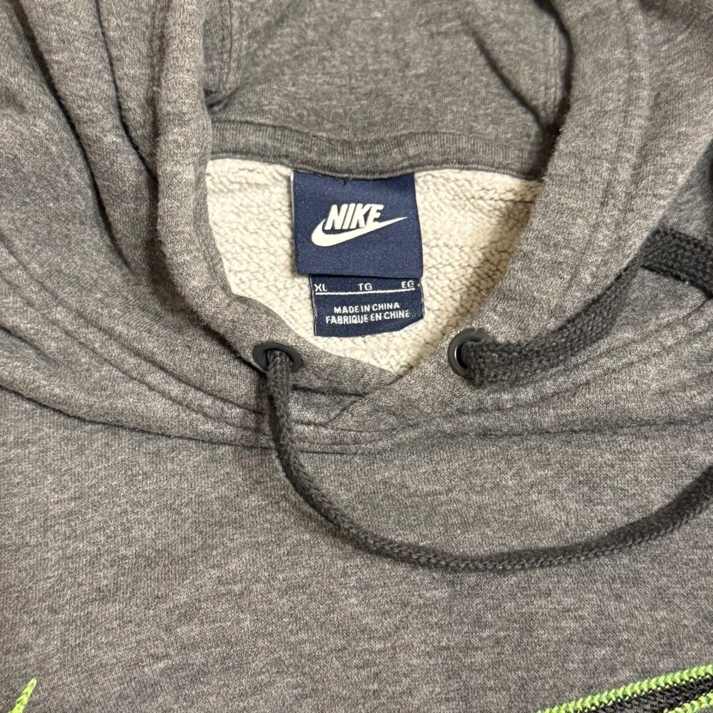 Nike Men's Gray Pullover Hoodie Neon Green Swoosh Logo Embroidered‎ Size XL